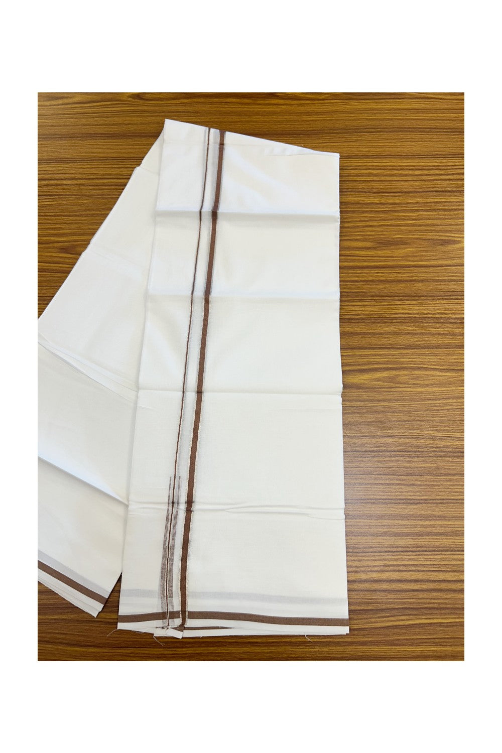 20% Discount ! Kaitharikada Balaramapuram 100% Cotton PURE WHITE Double Mundu/Dothi - 100x90 - 1 cm Silver Kasavu & Brown Chutty Kara - 70KK5217 CKS