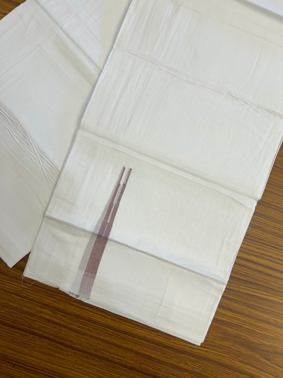 20% Discount ! NEW! KaithariKada Balaramapuram 100% Cotton Pure white Double Mundu/Dhoti - (100x80)s - 0.5 inch Green Violet Multi Colour Chutty Kara - 71 KK5249 VIN
