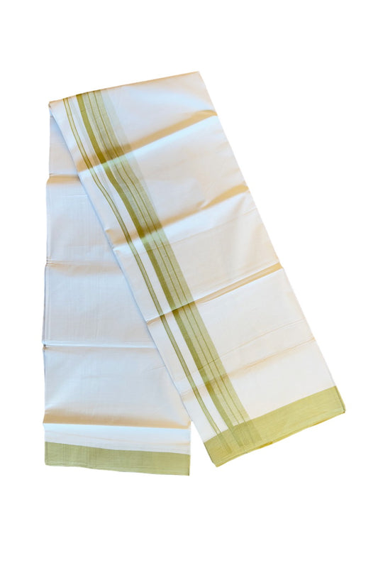 19% DISCOUNT!!! KaithariKada Balaramapuram 100% Cotton Double PURE white Mundu/Dhoti-100x100   2.25 Inch Olive green shaded kara  - 73KK83VIN