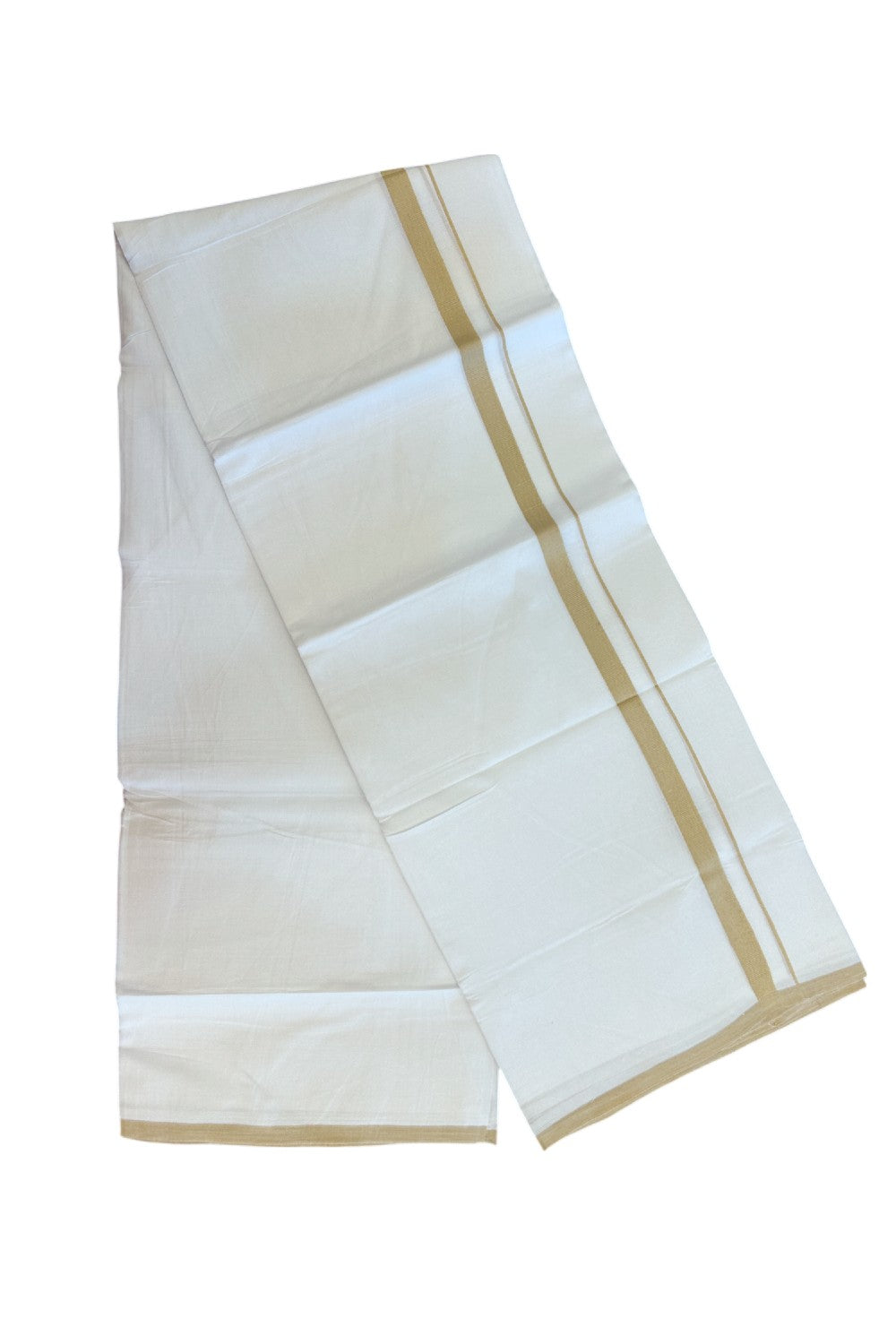 20% Discount ! Kaitharikada Balaramapuram 100% Cotton PURE WHITE Double Mundu/Dothi - 100x80 - 0.5 inch Sand Brown Kara 3.70 mtr (8 muzham) - 66KK5220 THI