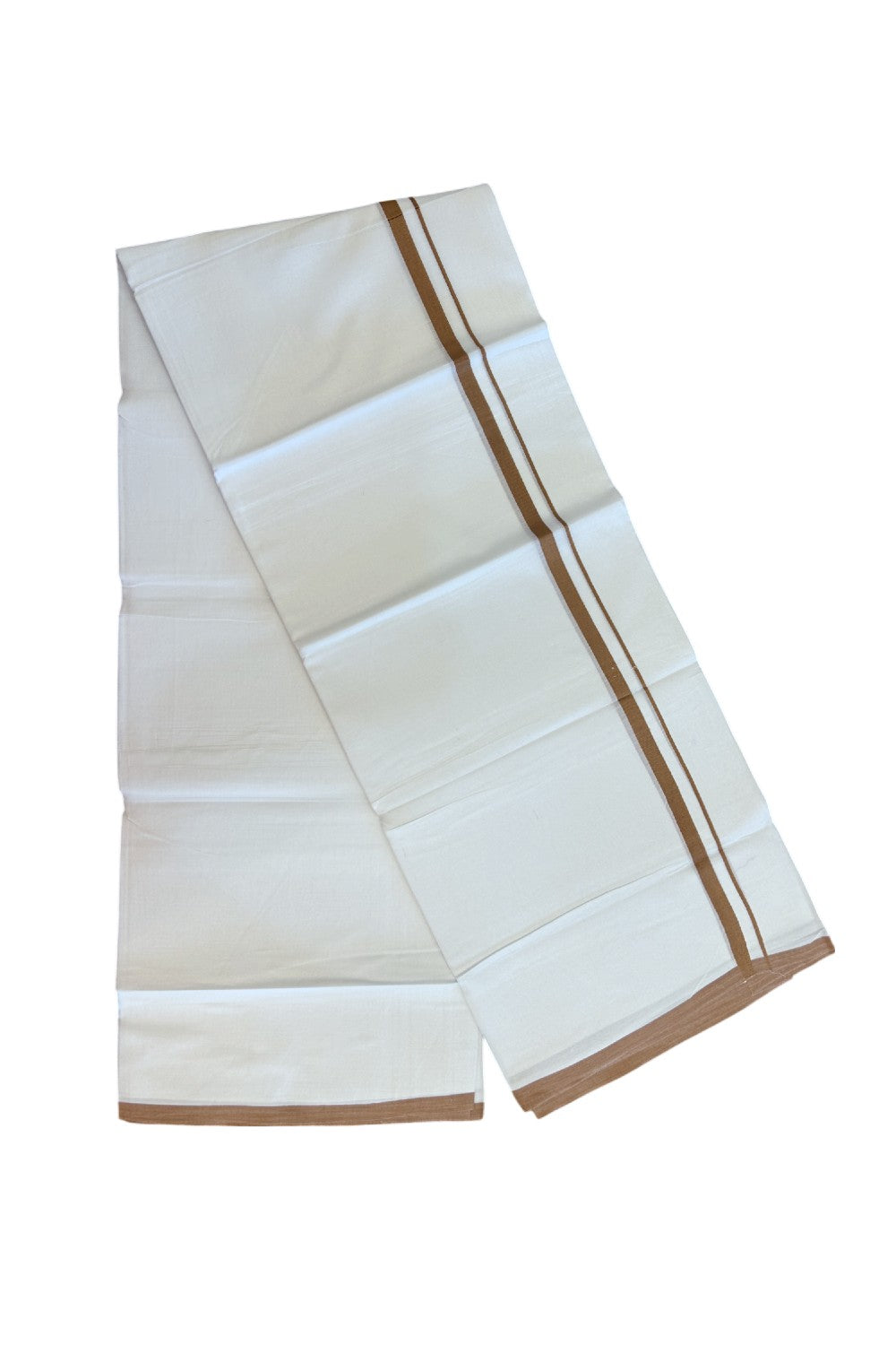 20% Discount ! Kaitharikada Balaramapuram 100% Cotton PURE WHITE Double Mundu/Dothi - 100x80 - 0.5 inch Brown Kara 3.70 mtr (8 muzham) - 67KK5220 THI