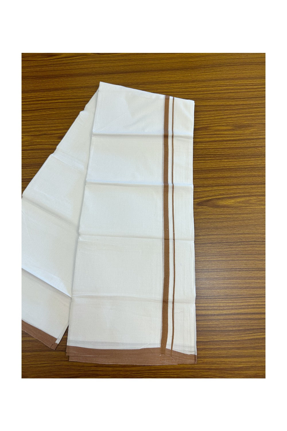 20% Discount ! Kaitharikada Balaramapuram 100% Cotton PURE WHITE Double Mundu/Dothi - 100x80 - 0.5 inch Brown Kara 3.70 mtr (8 muzham) - 67KK5220 THI