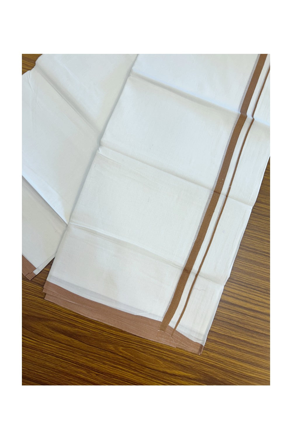 20% Discount ! Kaitharikada Balaramapuram 100% Cotton PURE WHITE Double Mundu/Dothi - 100x80 - 0.5 inch Brown Kara 3.70 mtr (8 muzham) - 67KK5220 THI
