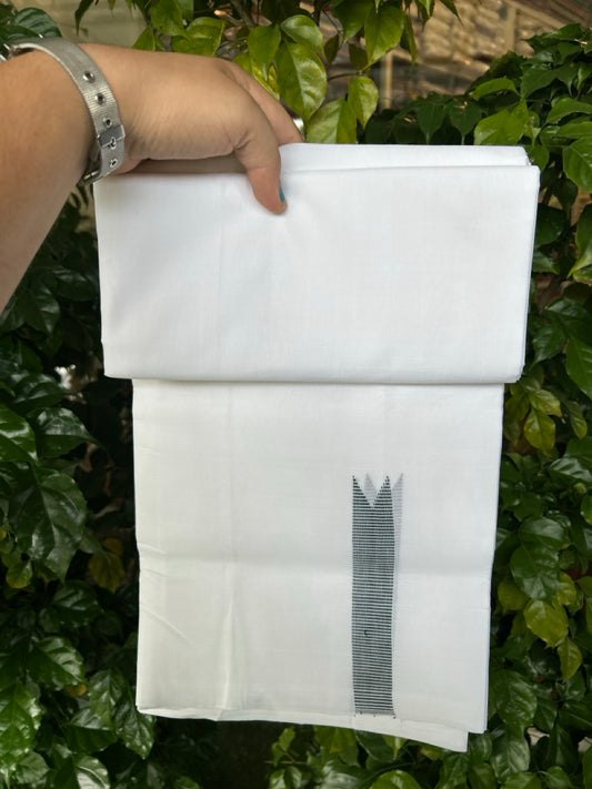 25% Discount!! NEW ULTRA PURE WHITE THREAD HANDLOOM Balaramapuram - 100% MERCERISED Cotton Double Mundu/Dhoti - 120 twisted warp x 80s weft - Dark Green Striped Chutty Kara- 8KK5248 REA
