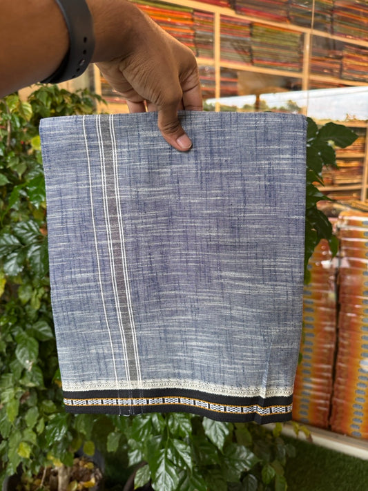 Premium Kathar Type Mund Pure cotton - Kaitharikada - Single Kaily / Lungi - 1.25 inch Black Kara kuppadam Border with Navy Blue White Shaded colour body  (2 meter / 4 muzham)- 8 KK8031 MUT