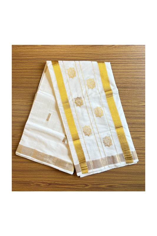25% Discount! Kaitharikada Kerala Cotton Saree Off white - 12 inch Kasavu Saree with Flower Pattern putta Design - 8KK1003HAR