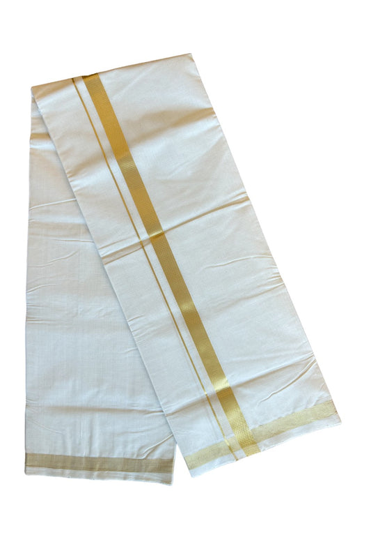 25% DISCOUNT!! KaithariKada HANDLOOM Millpaav Balaramapuram - 100% PURE Cotton OFF White (Unbleached) Double Mundu/Dothi - 1.75 Inch Kasavu Kara - 8KK456KK