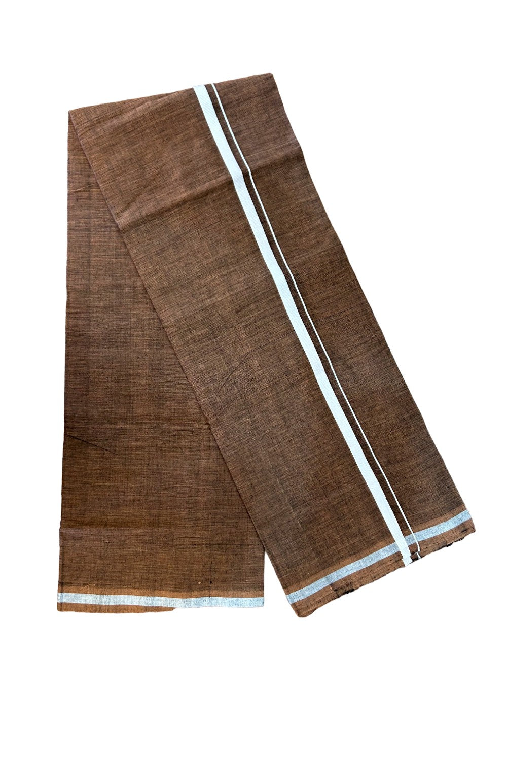 KaithariKada 100% Pure Cotton - HANDLOOM Single Mundu/Dhoti Dark Brown COLOUR BODY & White 0.75 inch Kara- 8KK474VIN