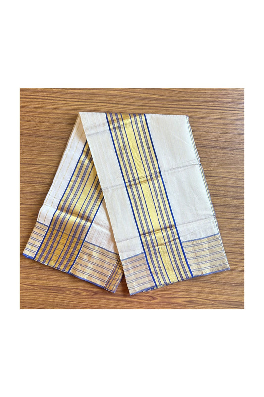 KaithariKada HANDLOOM UNAKKUPAAV Balaramapuram Kerala Saree for Women- 100% PURE  Cotton with Kasavu & Blue stripes design  - 8KK483KK