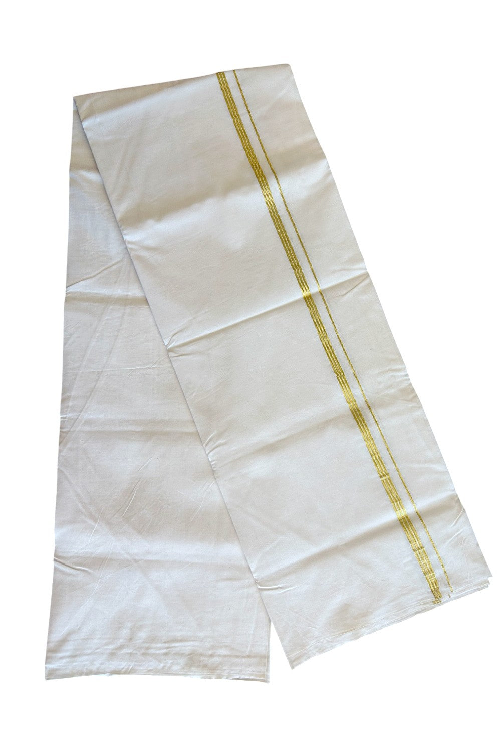 23% DISCOUNT ! KaithariKada Balaramapuram 100% COTTON SINGLE OFF WHITE - (Unbleached) Mundu/Dhoti-Twisted 100s Thread- 1 inch Kasavu Stripes (2 meter / 4 muzham)  - 8KK497ASH