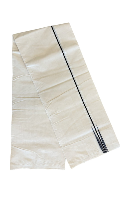 30% DISCOUNT!! KaithariKada HANDLOOM Millpaav Balaramapuram - 100% PURE Cotton OFF White Double - (Unbleached) Mundu/Dothi - 1 inch Puliyilakkara silver kasavu & Black Striped Chutty - 8KK5011RAM