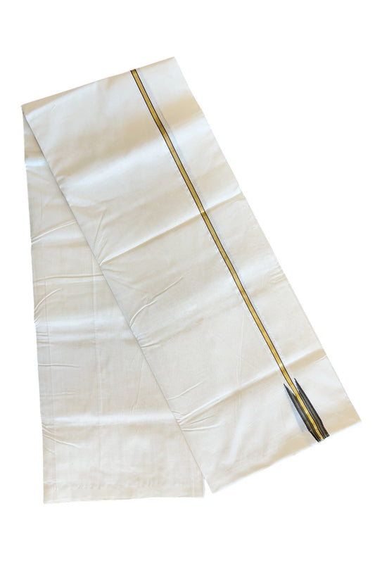 30% DISCOUNT!! KaithariKada HANDLOOM Unakkupaav  Balaramapuram - 100% PURE Cotton OFF White Double - (Unbleached) Mundu/Dothi - Kasavu dark olive green & Brown puliyilakkara Chutty - 8KK5029RAM