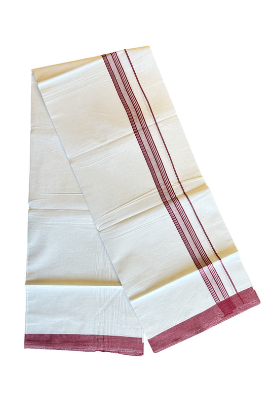 8% Discount ! Kaitharikada Balaramapuram 100% Cotton PURE WHITE SINGLE Mundu/Dothi-1.75 inch Dark Maroon Striped Kara (2 meter / 4 muzham) - 8KK5032GAN