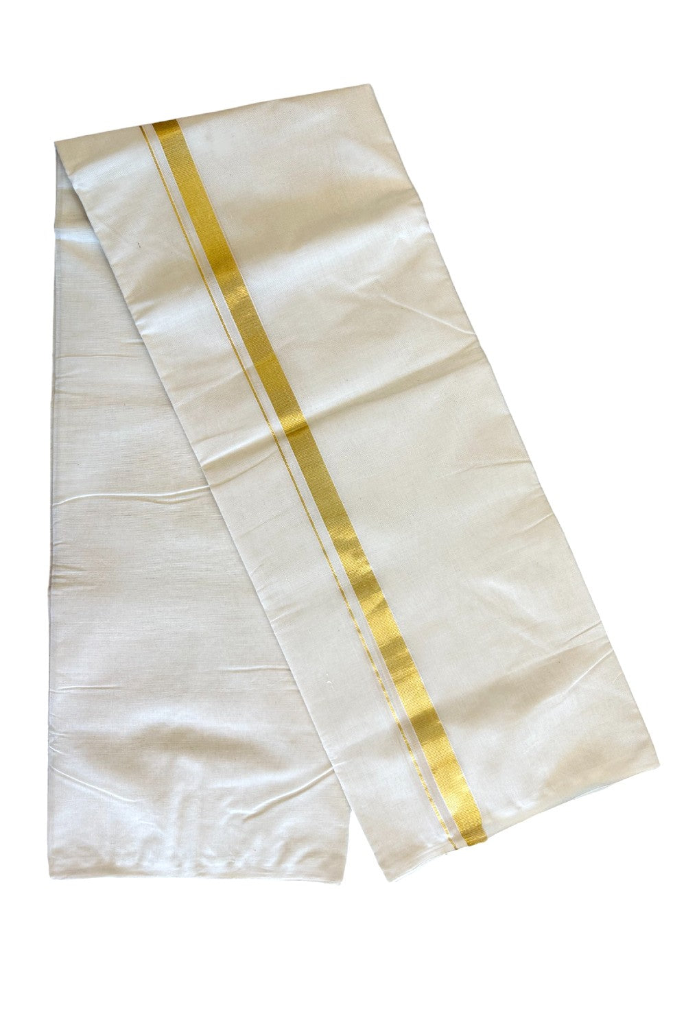 30% DISCOUNT!! KaithariKada HANDLOOM Millpaav Balaramapuram - 100% PURE Cotton OFF White - (Unbleached) Double Mundu/Dothi - 1.25 Inch Kasavu Kara - 8KK503RAM