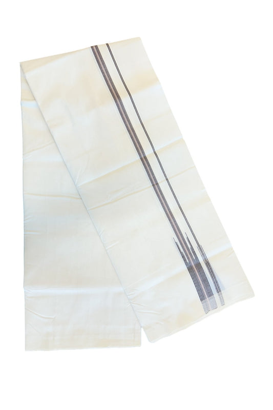 30% DISCOUNT!! KaithariKada HANDLOOM UNAKKUPAAV Balaramapuram - 100% PURE Cotton OFF White Double - (Unbleached) Mundu/Dothi - 1.25 inch Puliyilakkara Black & Dusty Rose Stripes Double  chutty Kara - 8KK5049REA