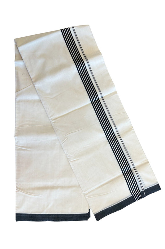 25% DISCOUNT! KaithariKada BALARAMAPURAM HANDLOOM UNAKKUPAAV - 100% PURE Cotton Off white (Unbleached) Double Mundu/Dhoti -  1.75inch Silver Kasavu & Black Stripes Kara-73