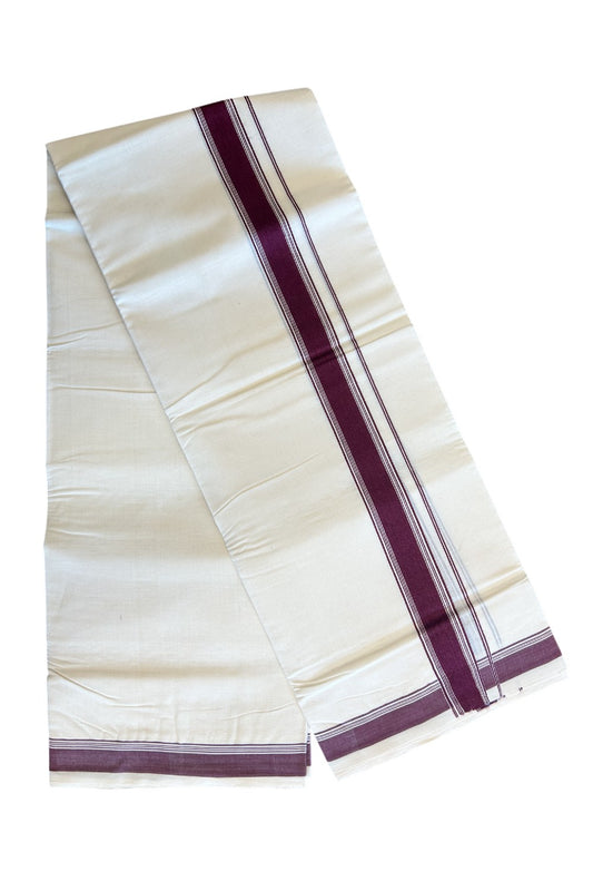 30% DISCOUNT! KaithariKada Balaramapuram Handloom 100% Cotton Double Off white - (Unbleached) Mundu/Dhoti-100X100- 2 inch Coffee Brown Kara-35.