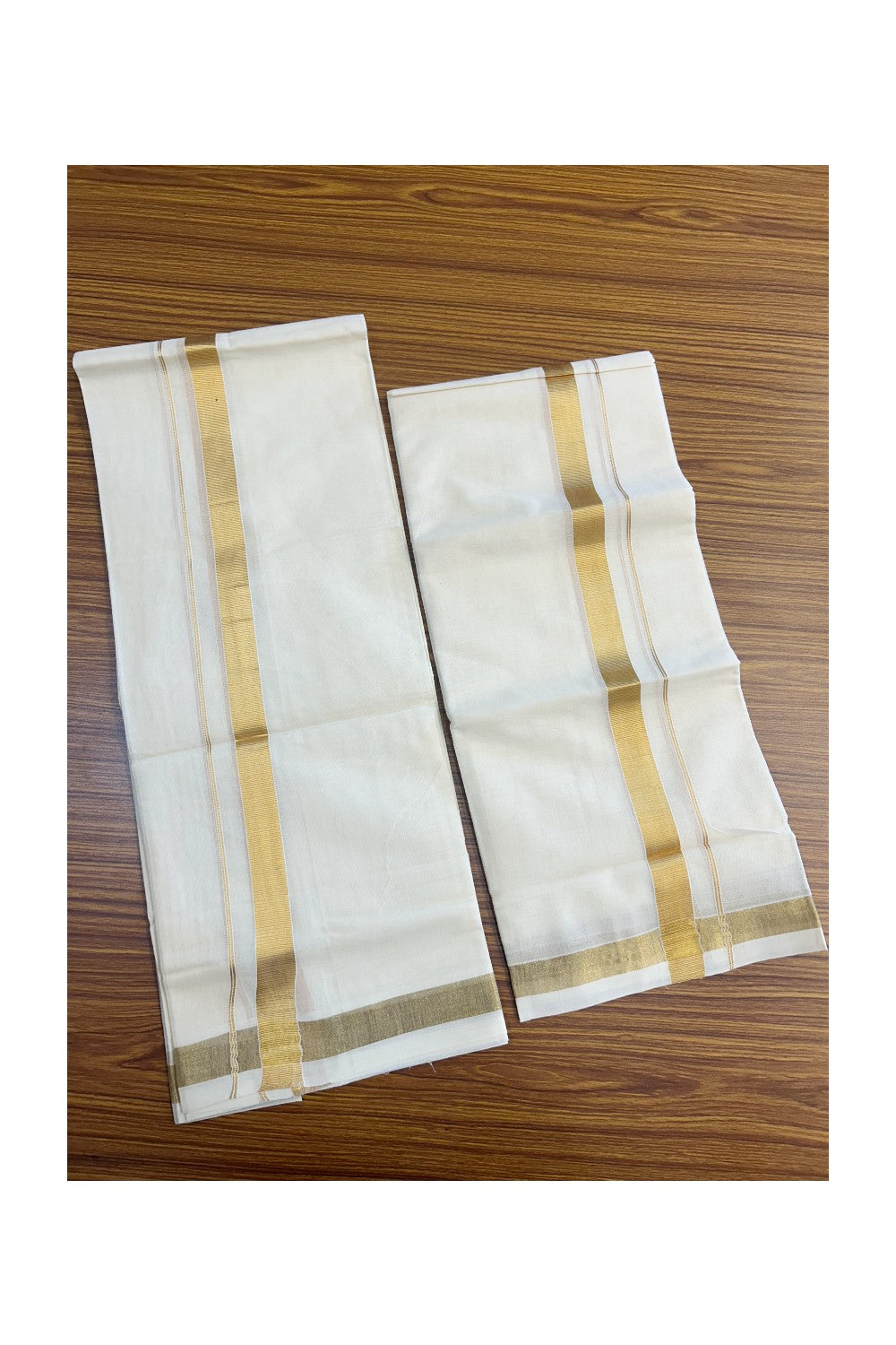 25% Discount!! KaithariKada - Kerala Pure Cotton OFF WHITE SINGLE SET MUND FOR WOMEN - Gold Kasavu Kara - 8KK5152PMC