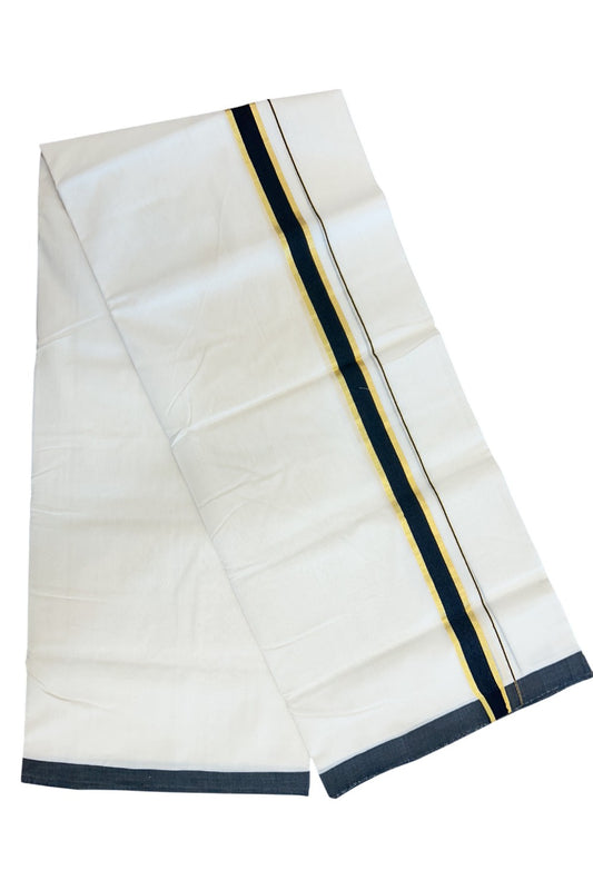 30% DISCOUNT!! KaithariKada HANDLOOM UNAKKUPAAV Balaramapuram - 100% PURE Cotton OFF White Double - (Unbleached)- Mundu/Dothi - 1.25inch Gold Kasavu & Black Kara 4.5 Meters (10 Muzham) - 8KK5160REA
