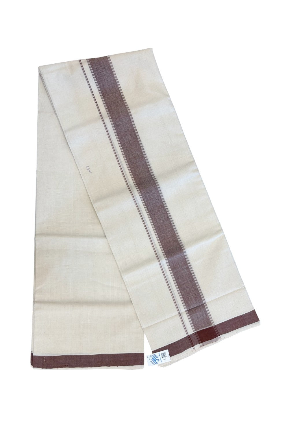 25% Discount KaithariKada HANDLOOM Unakkupaav Balaramapuram - 100% PURE Cotton off white (Unbleached) Double Mundu/Dhoti - 80X90 - 2 inch Brown Stripes Kara 3.80 mtr - 8KK5192ELA