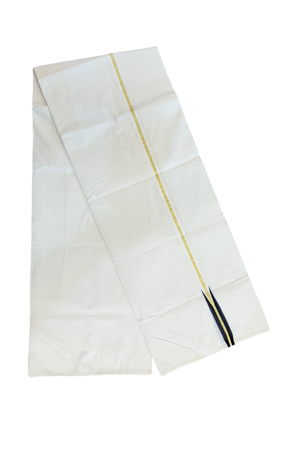 20%  DISCOUNT !! KaithariKada Balaramapuram 100% Cotton Single OFF WHITE - (Unbleached) Mundu/Dhoti-100x100 - 0.75inch  Puliyilakkara Chutty Gold Kasavu & Black chutty Kara(2 meter / 4 muzham) - 8KK5203ASH