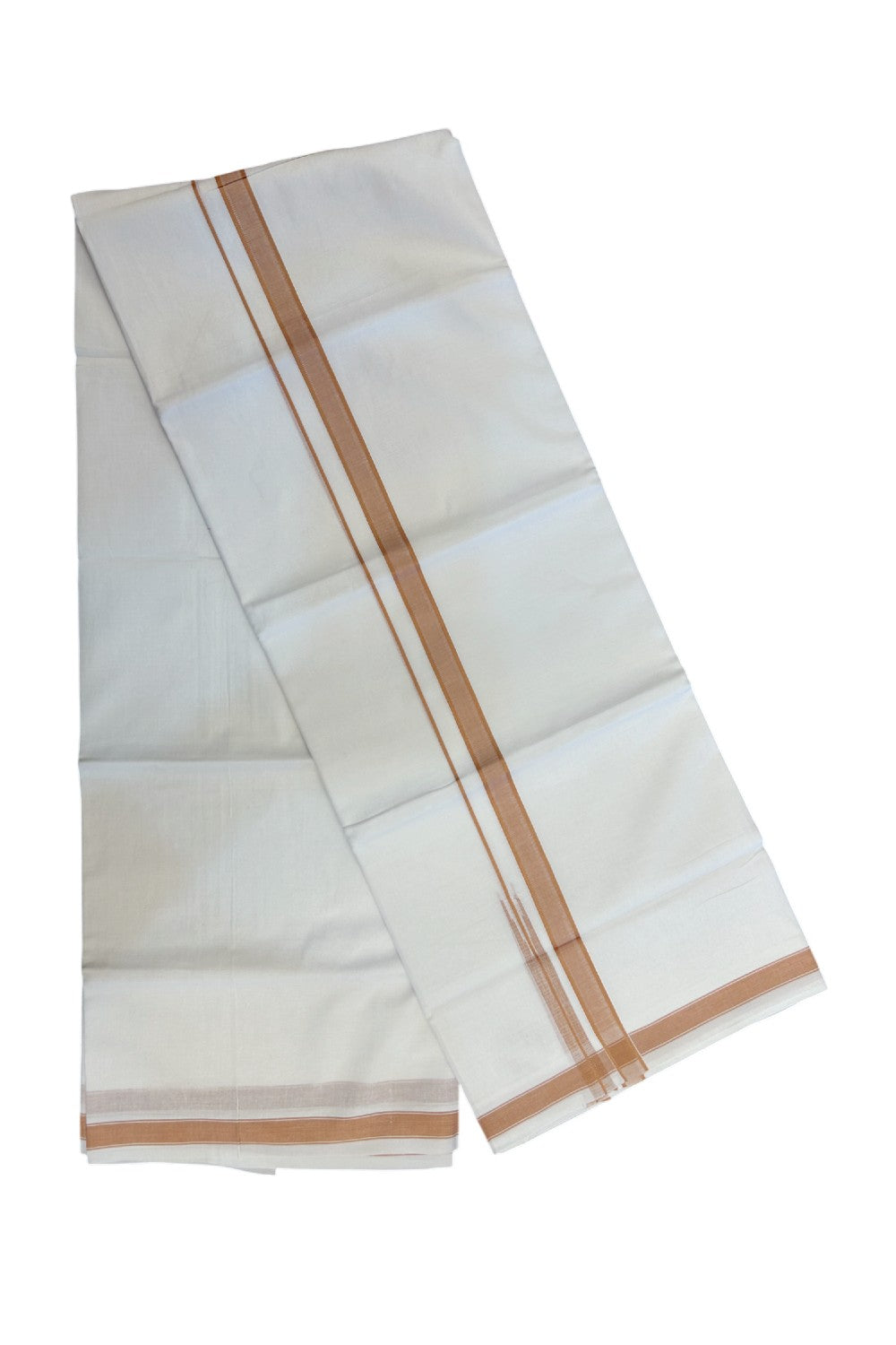 20% Discount!!! KaithariKada Balaramapuram  Double PURE WHITE Mundu/Dhoti - 100x80 - 0.75 inch Pestel Orange shaded puliyilakkara striped chutty - 8KK5217 CKS