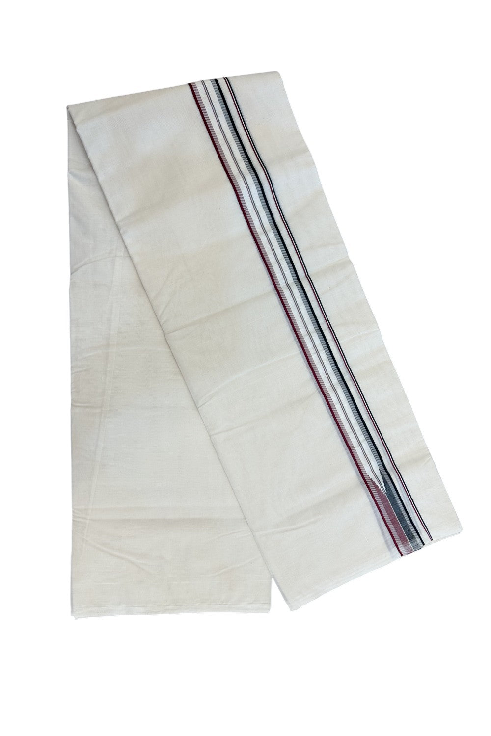 ADMK VESHTI 20% Discount !! KaithariKada Balaramapuram Double Off white - (Unbleached) Mundu/Dhoti - 100X100 - 1.25 inch Puliyilakkara Maroon & Black Striped Chutty Kara -3.90 mtr (8 muzham)- 8KK5226 ASH