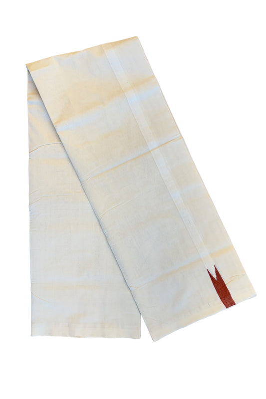30% DISCOUNT!! KaithariKada HANDLOOM Unakkupaav Balaramapuram - 100% PURE Cotton OFF White (Unbleached) Double Mundu/Dothi - White kara brick red puliyilakkara Chutty - 8KK86RAM