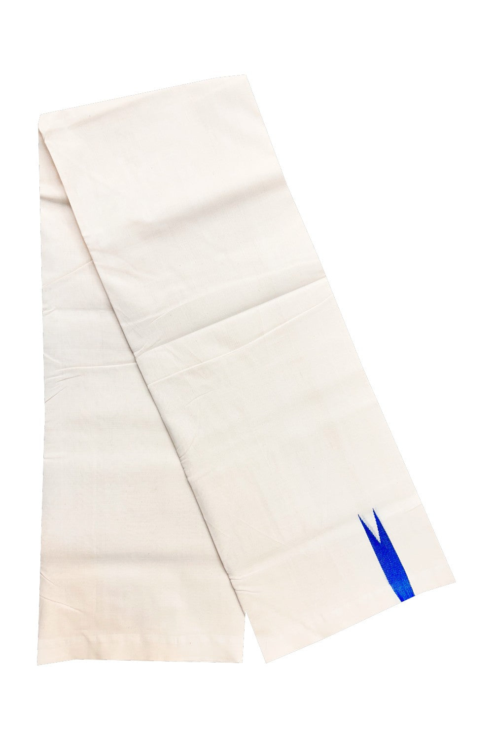 30% DISCOUNT! KaithariKada BALARAMAPURAM HANDLOOM Unakkupaav- 100% PURE Cotton 100x100 Double Mundu/Dhoti OFF WHITE (Unbleached) - PULIYILAKKARA Electric Blue 2.cm Chutty KARA-8RAM