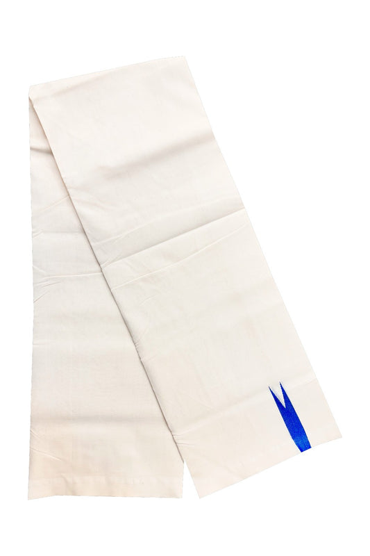 30% DISCOUNT! KaithariKada BALARAMAPURAM HANDLOOM Unakkupaav- 100% PURE Cotton 100x100 Double Mundu/Dhoti OFF WHITE (Unbleached) - PULIYILAKKARA Electric Blue 2.cm Chutty KARA-8RAM