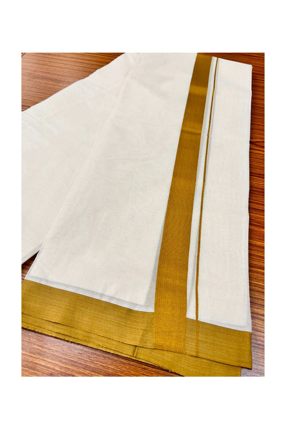 10% DISCOUNT ! KaithariKada Balaramapuram 100% Cotton Double Off white - (Unbleached) Mundu/Dhoti-100X100-  YELLOWISH BROWN 2. inch Kara.- 8.