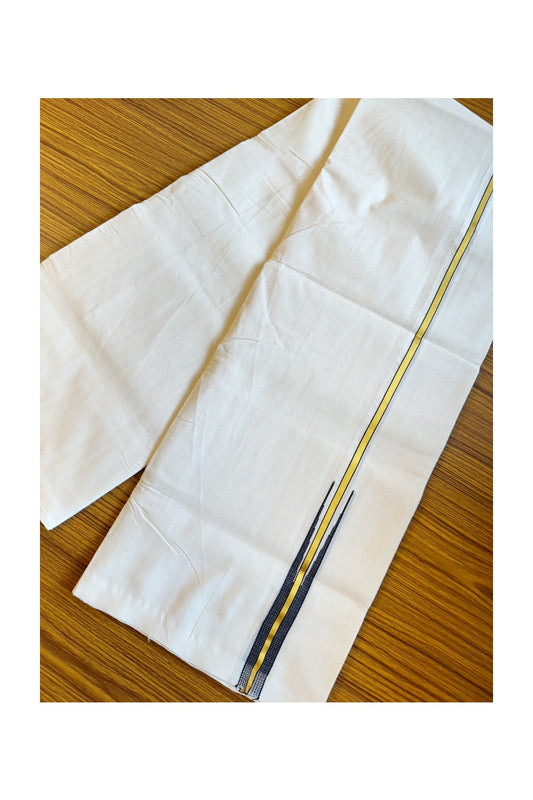 21% DISCOUNT!! KaithariKada HANDLOOM Unakkupaavu Balaramapuram - 100% PURE Cotton OFF White (Unbleached) Double Mundu/Dothi - Kasavu & Black big puliyilakkara chutty- 8KK203RAM