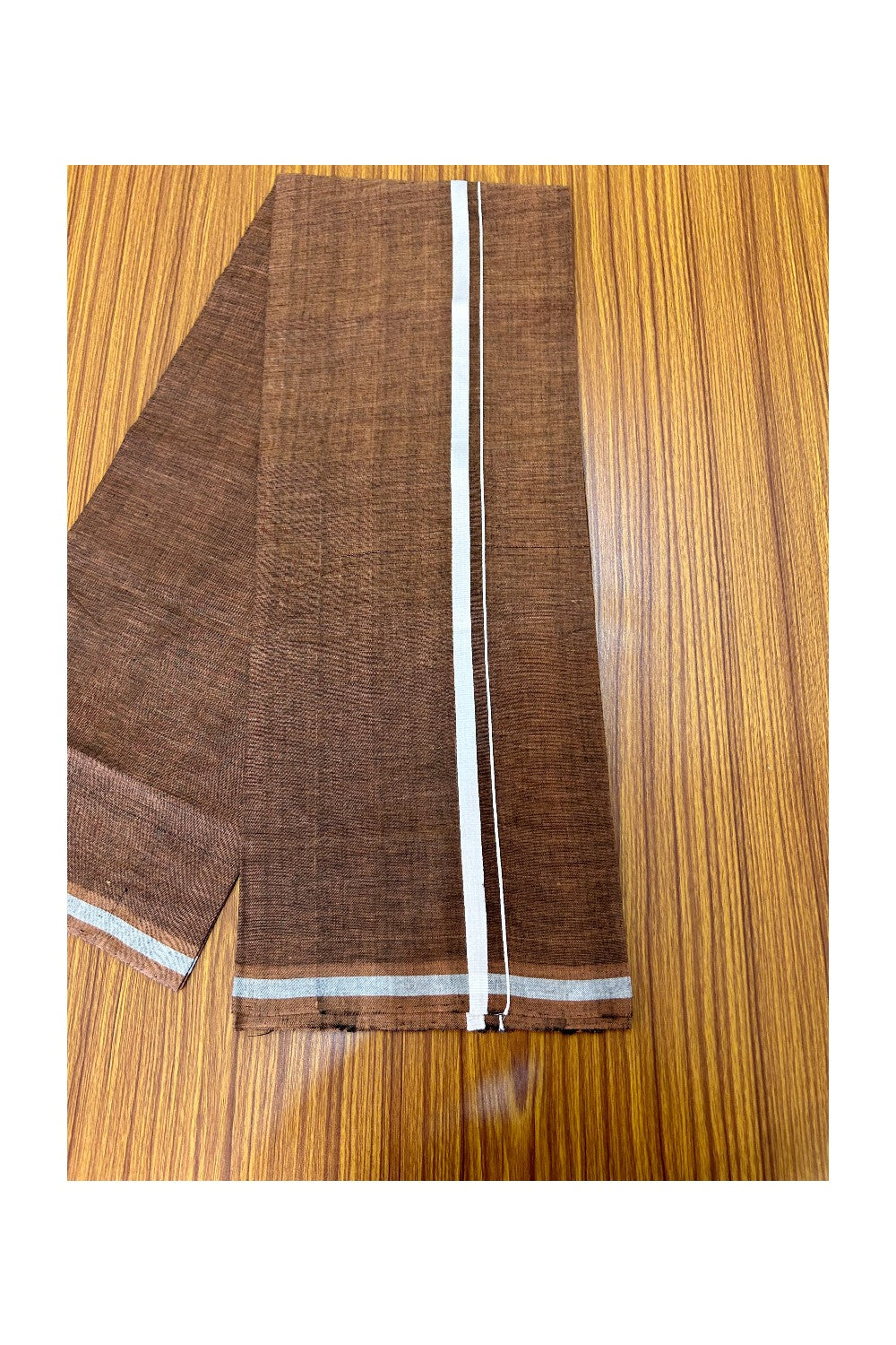KaithariKada 100% Pure Cotton - HANDLOOM Single Mundu/Dhoti Dark Brown COLOUR BODY & White 0.75 inch Kara- 8KK474VIN