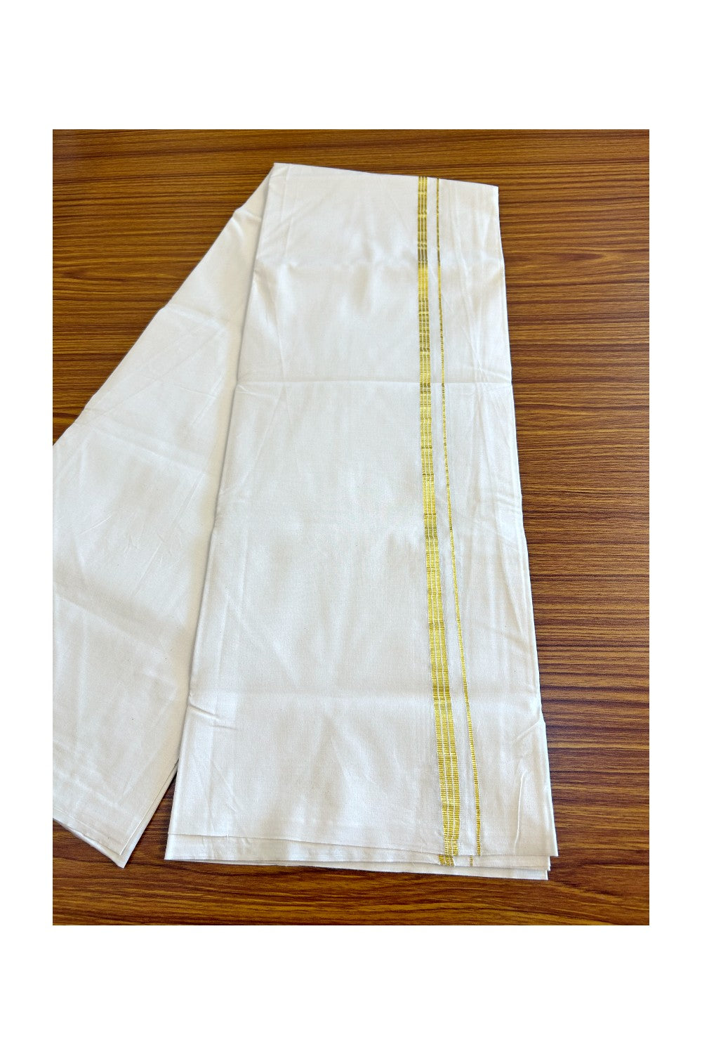 23% DISCOUNT ! KaithariKada Balaramapuram 100% COTTON SINGLE OFF WHITE - (Unbleached) Mundu/Dhoti-Twisted 100s Thread- 1 inch Kasavu Stripes (2 meter / 4 muzham)  - 8KK497ASH