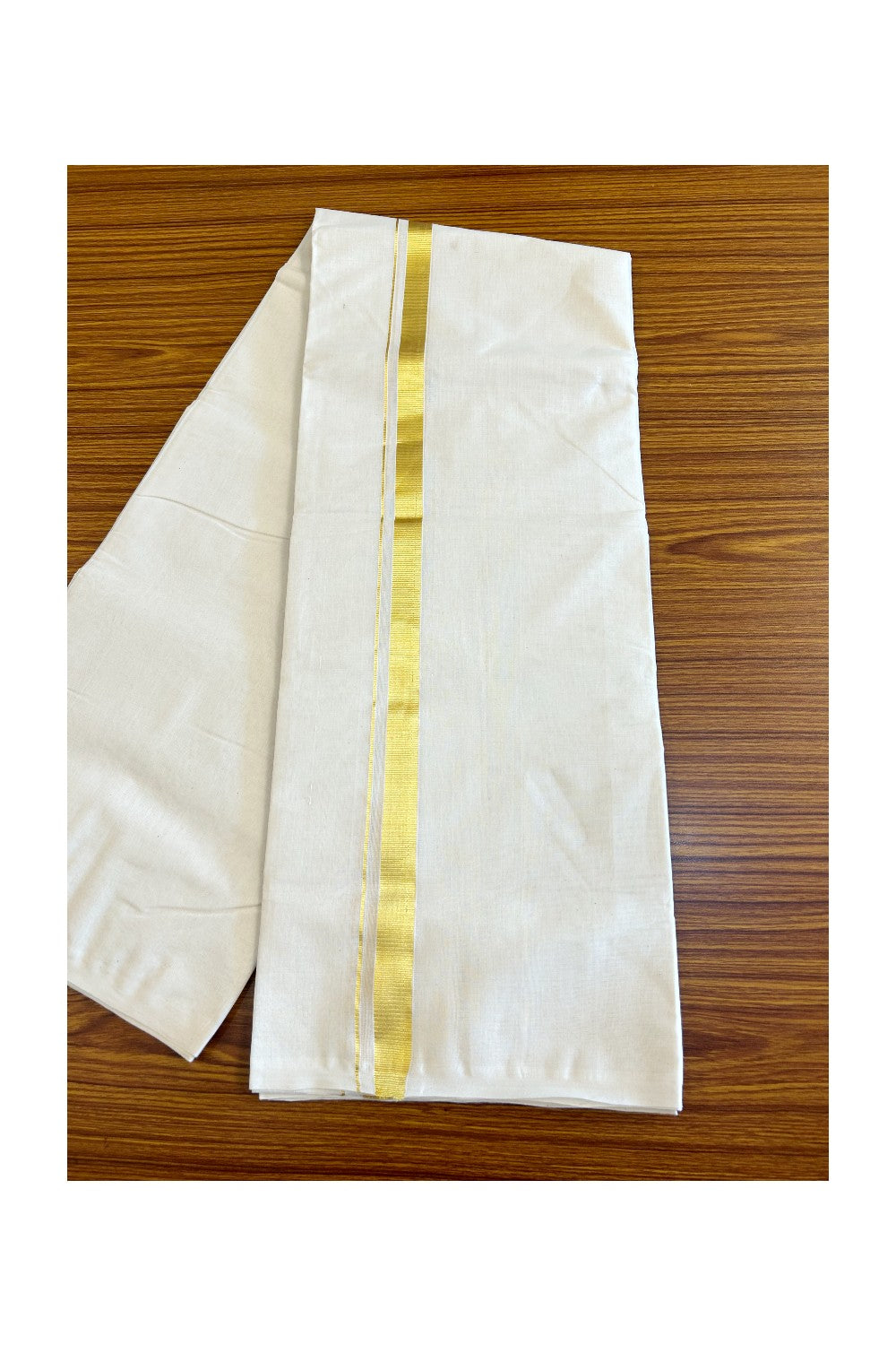 30% DISCOUNT!! KaithariKada HANDLOOM Millpaav Balaramapuram - 100% PURE Cotton OFF White - (Unbleached) Double Mundu/Dothi - 1.25 Inch Kasavu Kara - 8KK503RAM