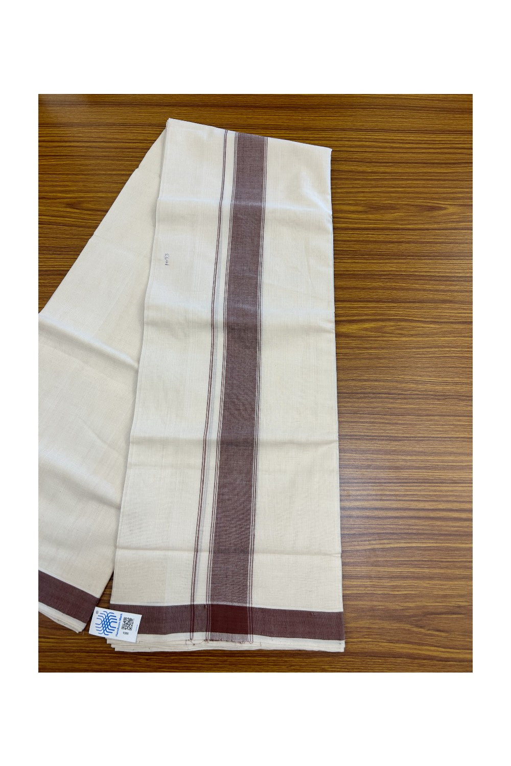 25% Discount KaithariKada HANDLOOM Unakkupaav Balaramapuram - 100% PURE Cotton off white (Unbleached) Double Mundu/Dhoti - 80X90 - 2 inch Brown Stripes Kara 3.80 mtr - 8KK5192ELA
