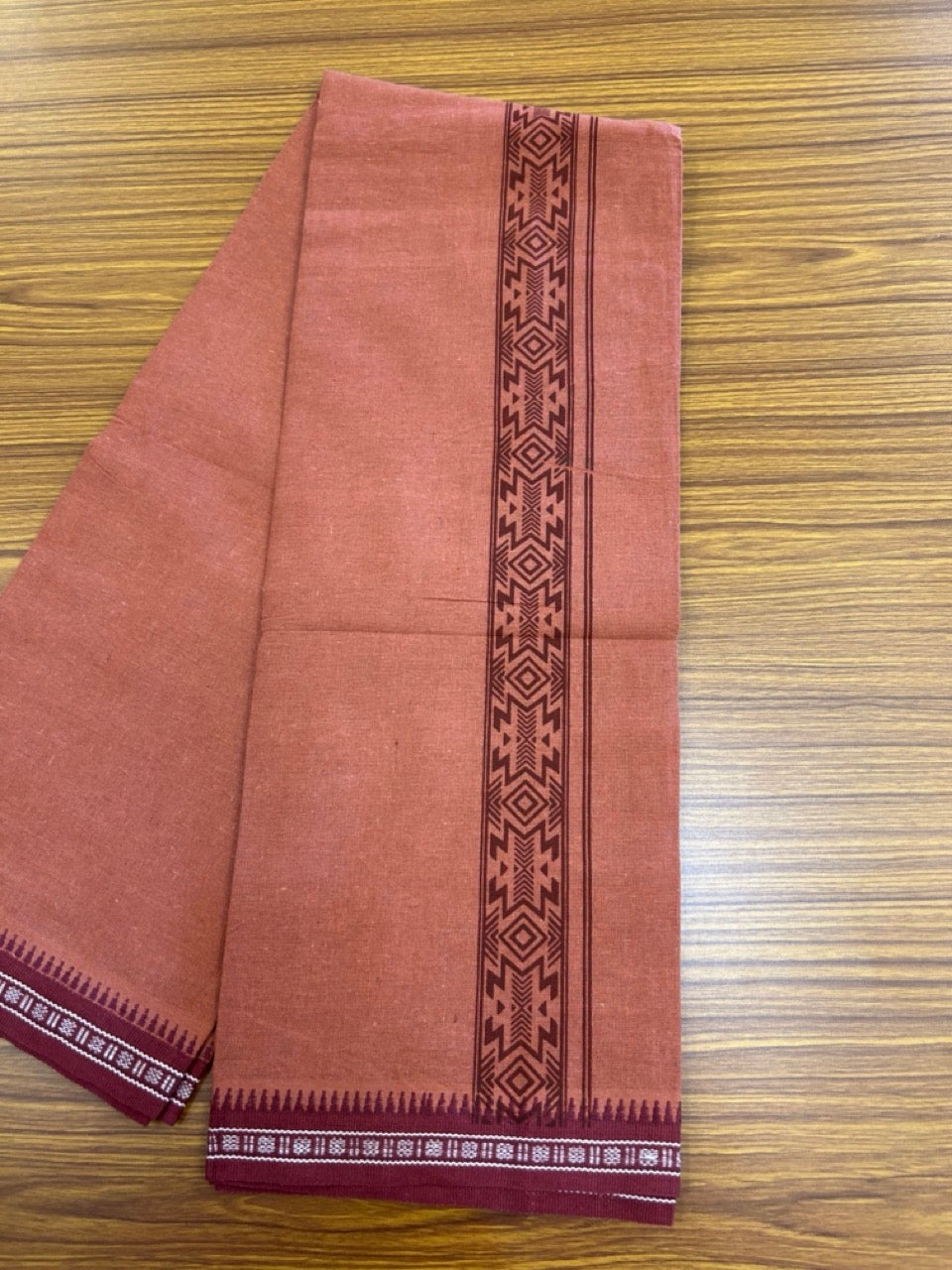 8% Discount!!! Kaitharikada Mixed Cotton Single KAVI - Kaily / Lungi - 3.25 inch Maroon Tribal Kuppadam Border (2 meter / 4 muzham) - 8KK8027 AS