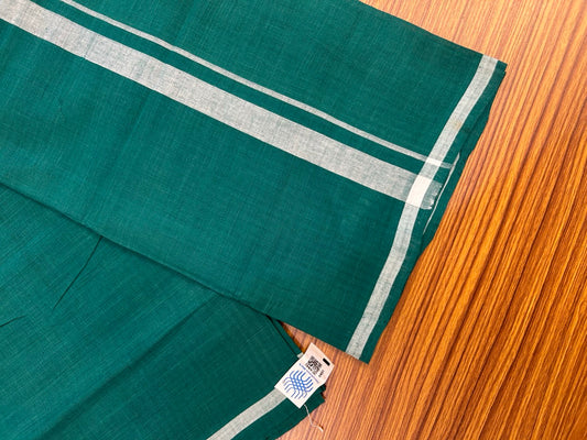 Handloom Single Hallmarked - 10% Discount !! KaithariKada 100% Pure Cotton - Mundu/Dhoti Dark Green White 0.75 inch Kara- (2 meter / 4 muzham)- 8 KK8030 ELA