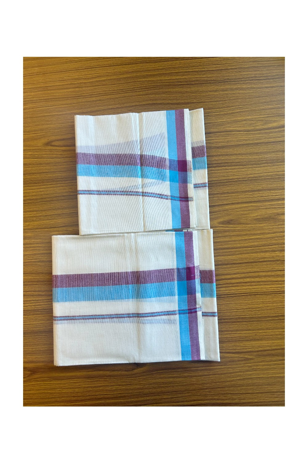 16% Discount!! KaithariKada - Kerala Cotton Single Set Mundu -  Light Blue & Maroon Stripes- 7KK459VIN