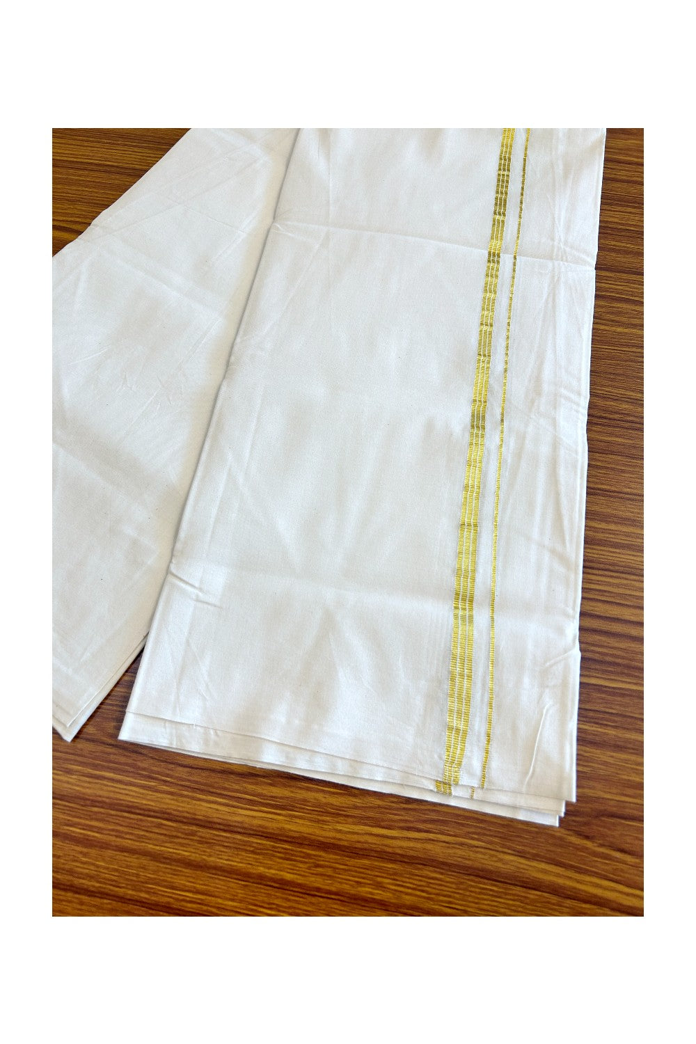 23% DISCOUNT ! KaithariKada Balaramapuram 100% COTTON SINGLE OFF WHITE - (Unbleached) Mundu/Dhoti-Twisted 100s Thread- 1 inch Kasavu Stripes (2 meter / 4 muzham)  - 8KK497ASH