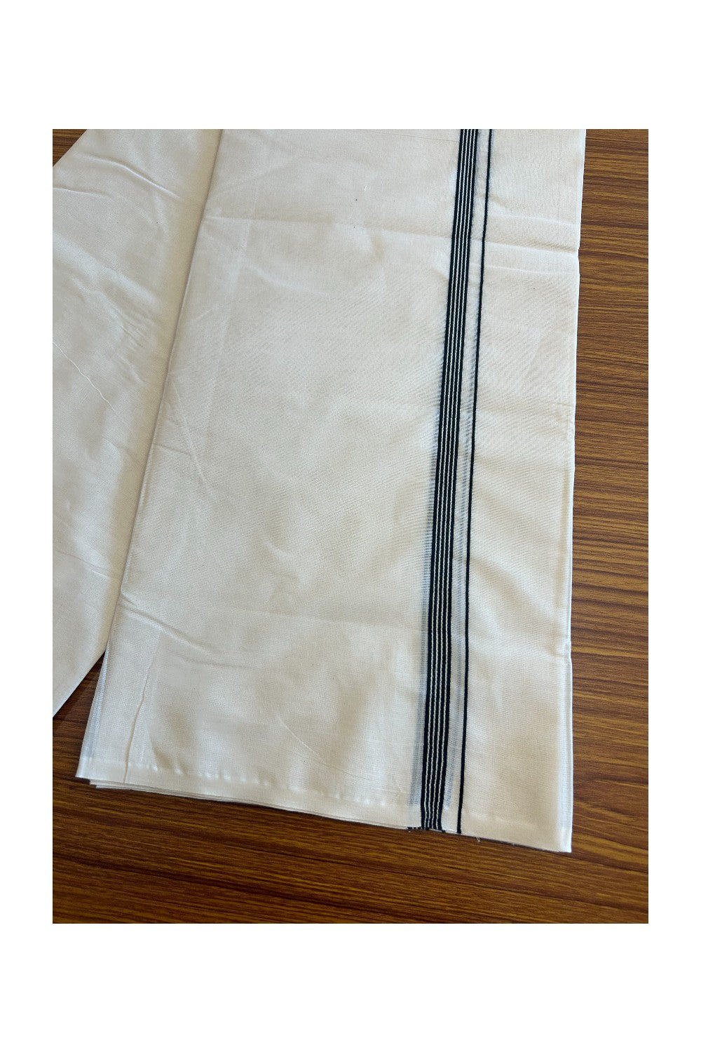 10% DISCOUNT ! KaithariKada Balaramapuram 100%  COTTON Double OFF WHITE - (Unbleached) Mundu/Dhoti-100X100- 0.75inch Black Striped Kara- 8KK5012ASH