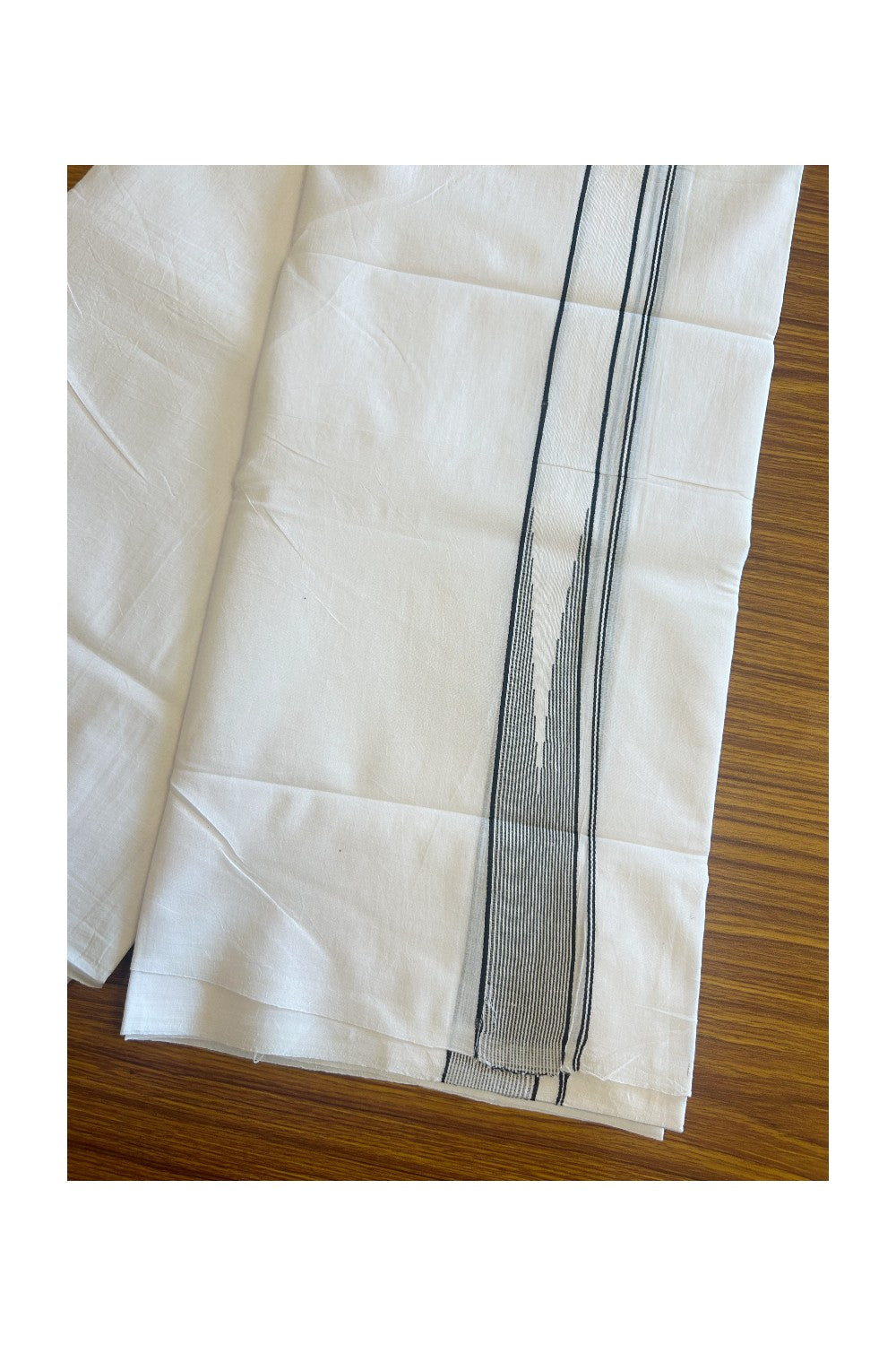 25% OFFER ! KaithariKada Balaramapuram 100% Cotton Double PURE WHITE - Mundu/Dhoti-100x100 1.65 INCH  Puliyilakkara Heavy Chutty Black Stripes - 7KK5127ASH