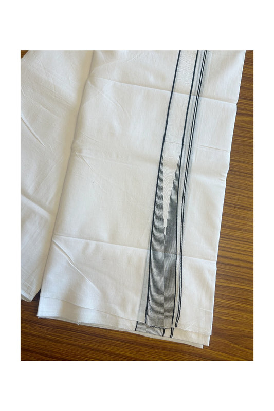 25% OFFER ! KaithariKada Balaramapuram 100% Cotton Double PURE WHITE - Mundu/Dhoti-100x100 1.65 INCH  Puliyilakkara Heavy Chutty Black Stripes - 7KK5127ASH