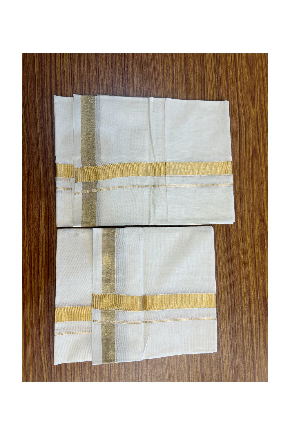 25% Discount!! KaithariKada - Kerala Pure Cotton OFF WHITE SINGLE SET MUND FOR WOMEN - Gold Kasavu Kara - 8KK5152PMC