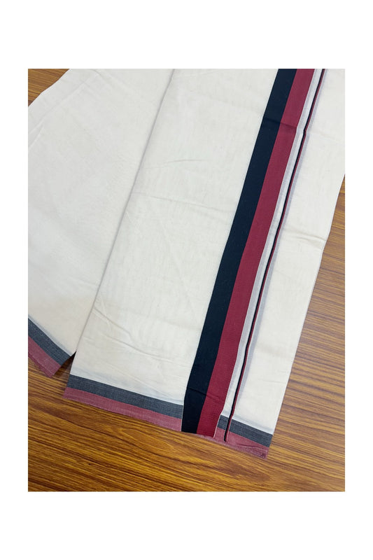 DMK Veshti - 18% DISCOUNT! KaithariKada 100% Cotton off white Double - (Unbleached) Mundu/Dhoti - 100X100 - 1.75 inch Black & Maroon kara - 8KK5165ASH