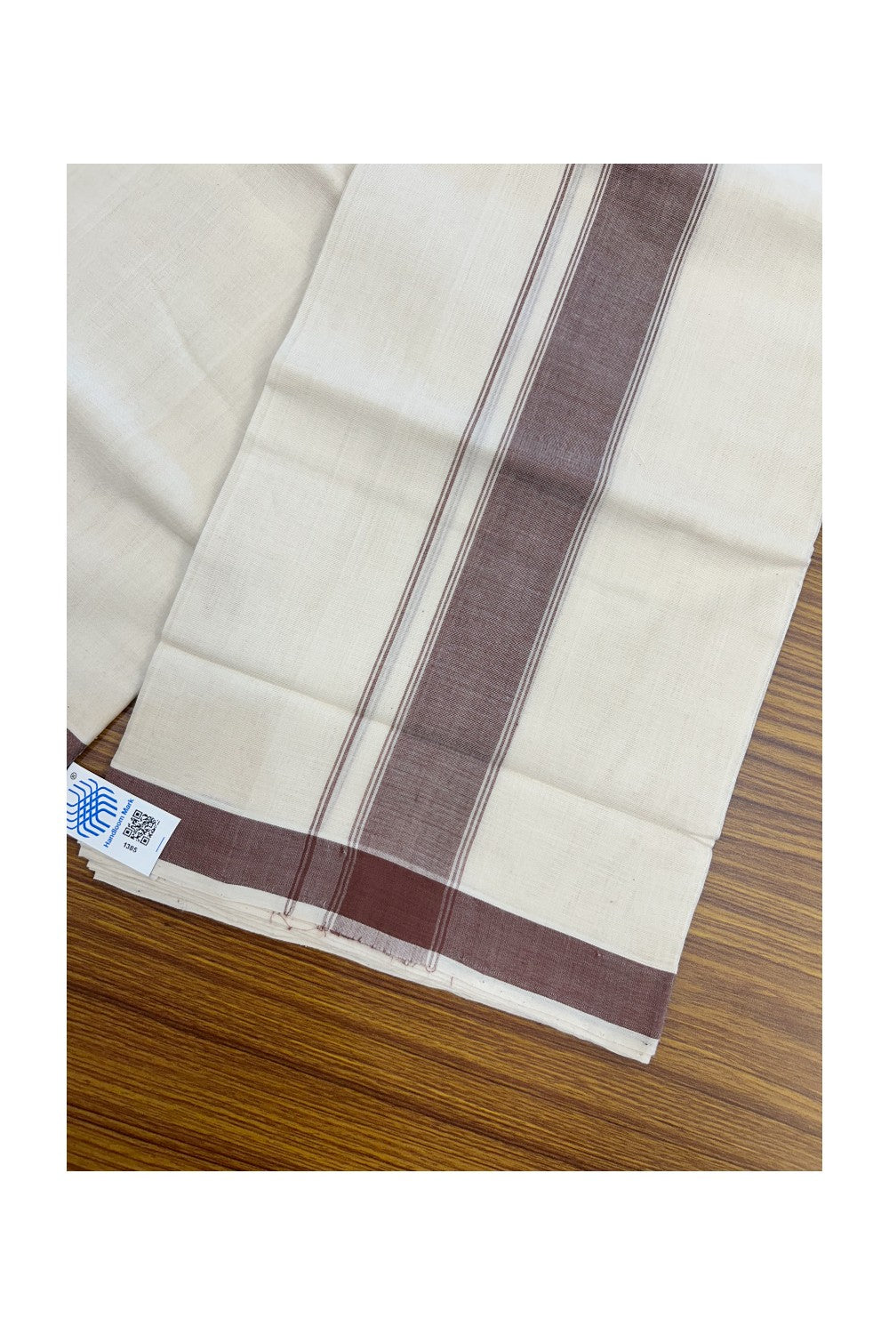25% Discount KaithariKada HANDLOOM Unakkupaav Balaramapuram - 100% PURE Cotton off white (Unbleached) Double Mundu/Dhoti - 80X90 - 2 inch Brown Stripes Kara 3.80 mtr - 8KK5192ELA