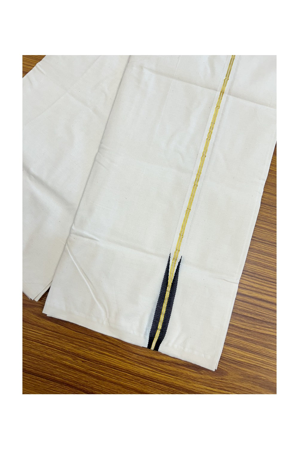 20%  DISCOUNT !! KaithariKada Balaramapuram 100% Cotton Single OFF WHITE - (Unbleached) Mundu/Dhoti-100x100 - 0.75inch  Puliyilakkara Chutty Gold Kasavu & Black chutty Kara(2 meter / 4 muzham) - 8KK5203ASH