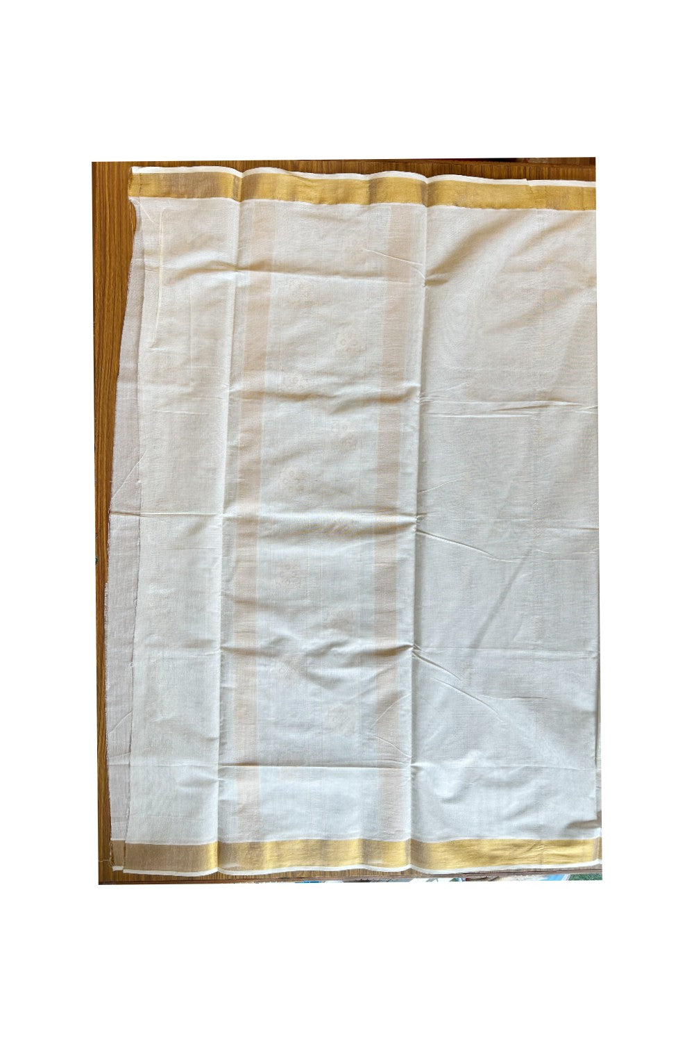 25% Discount! Kaitharikada Kerala Cotton Saree Off white - 12 inch Kasavu Saree with Flower Pattern putta Design - 8KK1003HAR