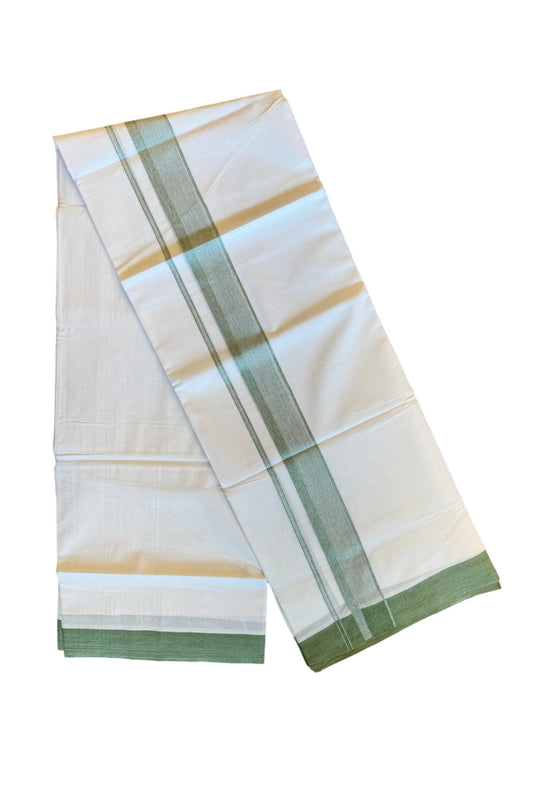 19% DISCOUNT!!! KaithariKada Balaramapuram 100% Cotton Double PURE white Mundu/Dhoti-100x100 - 2.25 Inch Green & white shaded kara - 82KK83VIN