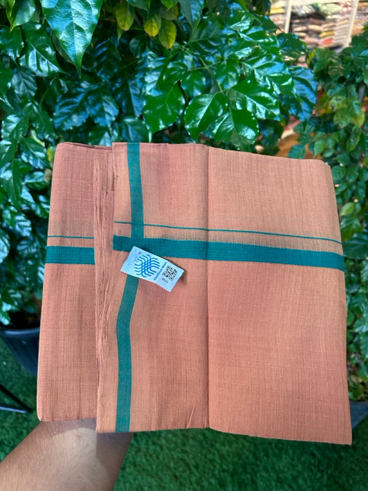 Handloom Single Hallmarked - 10% Discount !! KaithariKada 100% Pure Cotton - Mundu/Dhoti Kavi Green 0.5 inch Kara- (2 meter / 4 muzham)- 9 KK8030 ELA